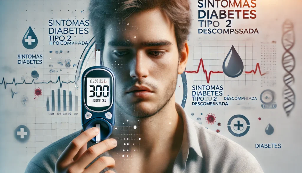 Sintomas Diabetes tipo 2 Descompensada. Este artigo detalha os sintomas da diabetes tipo 2 descompensada, destacando sinais como sede excessiva, fome exagerada, urinar frequentemente, fadiga, visão turva e infecções recorrentes. Explica as causas da descompensação, como falta de adesão ao tratamento e alimentação inadequada, e oferece orientações sobre prevenção, tratamento e a importância do acompanhamento médico regular para evitar complicações graves.