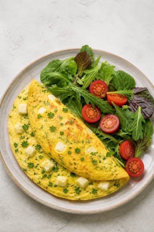 Omelete com queijo branco e ervas