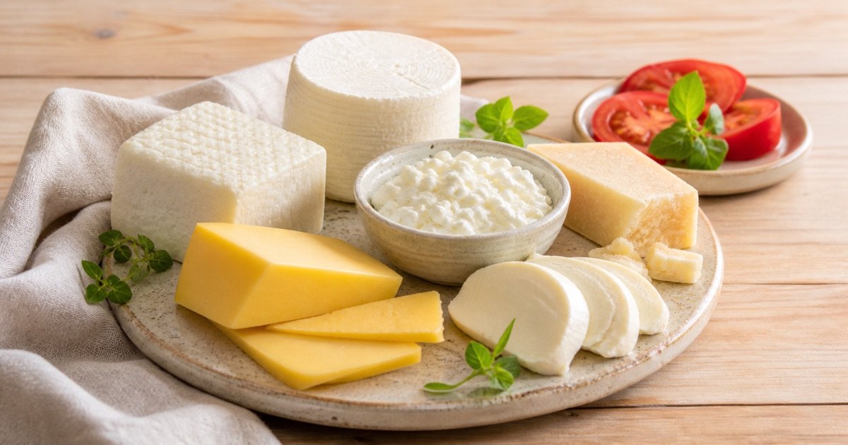 Seis tipos de queijo apresentados para observar rótulos e refeições