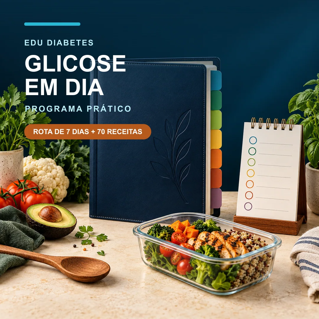 Capa editorial do Glicose em Dia — Programa Prático, com rota de sete dias e 70 receitas