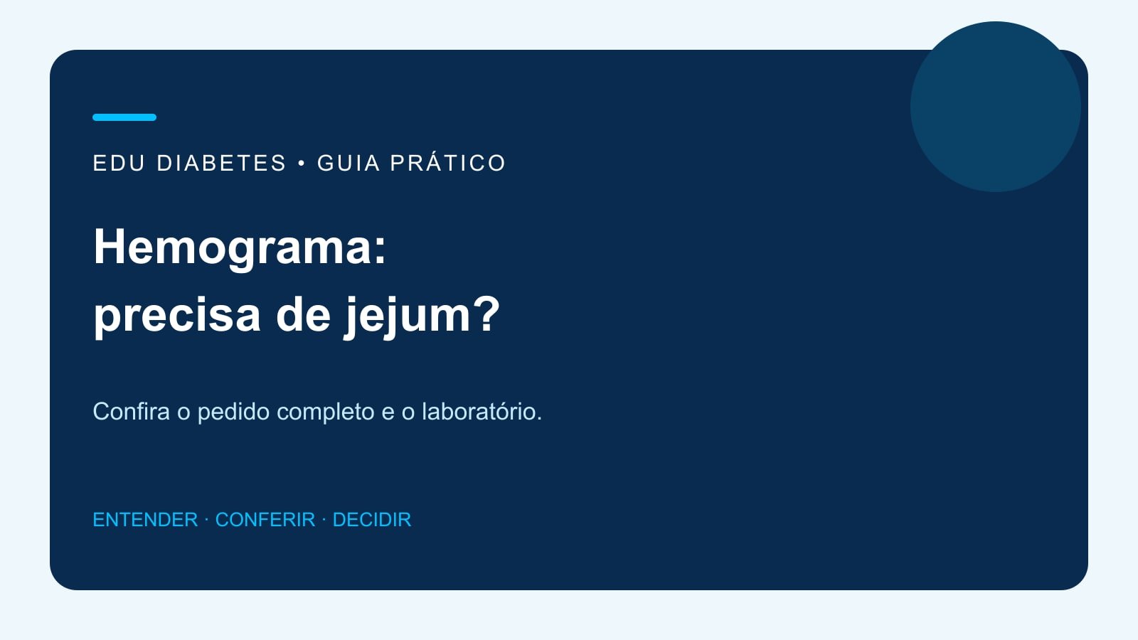 Arte editorial sobre hemograma, jejum e conferência do pedido de exames.