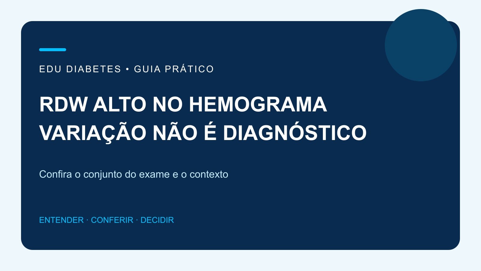 Arte editorial sobre RDW elevado e interpretação conjunta do hemograma.