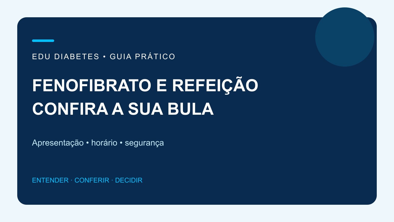 Arte editorial sobre horário do fenofibrato e conferência da apresentação na bula.