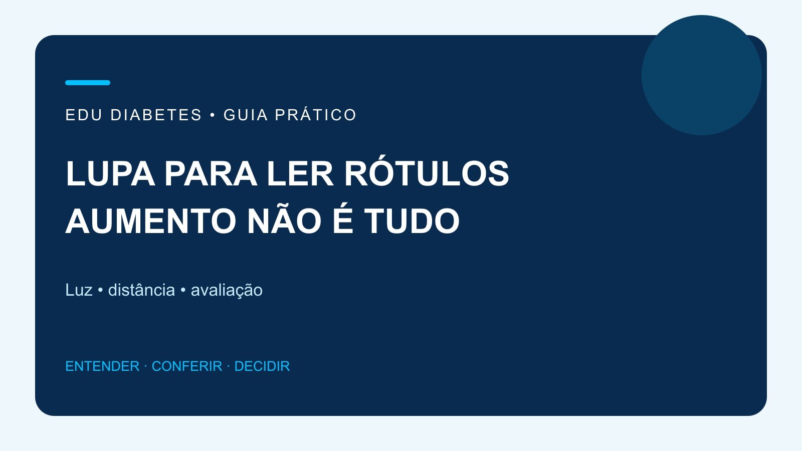 Arte editorial sobre critérios para escolher lupa de leitura, sem representar um produto real.