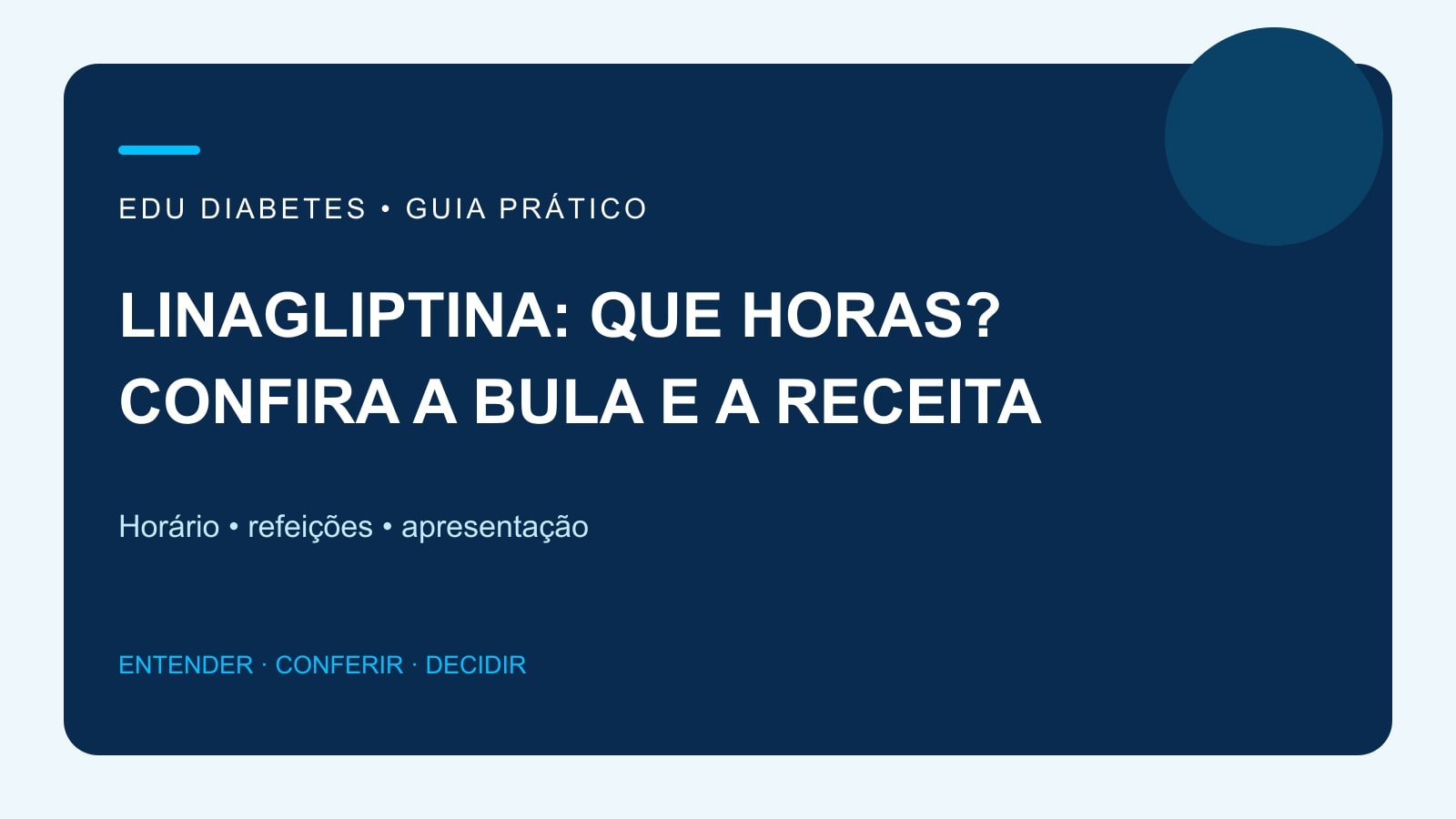 Arte editorial sobre horário da linagliptina isolada e conferência da apresentação prescrita.