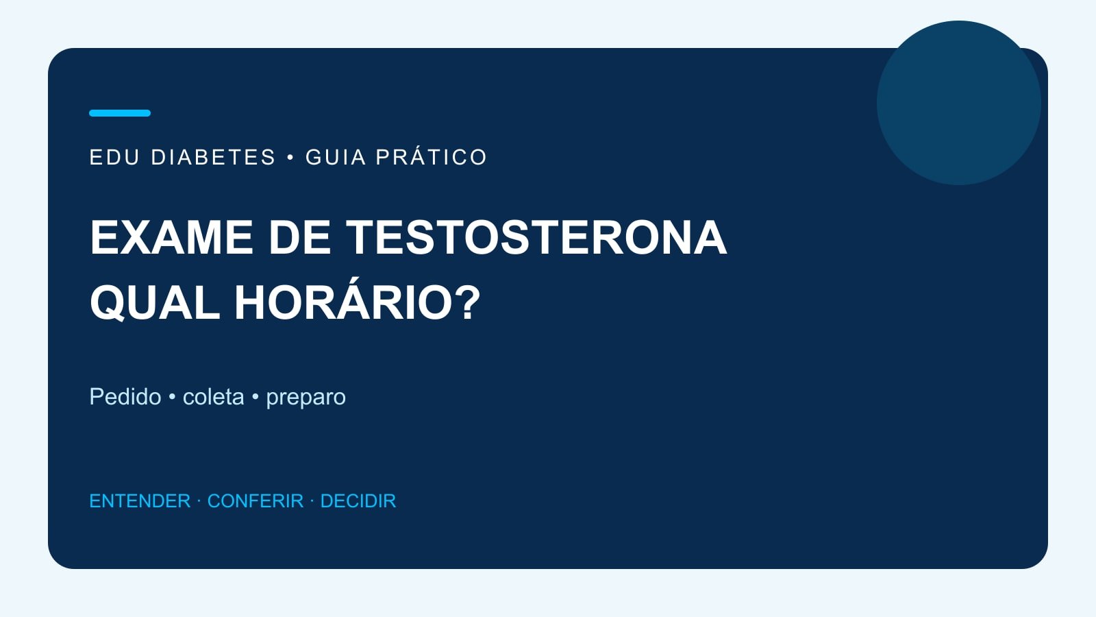 Arte editorial sobre horário e preparo do exame de testosterona.