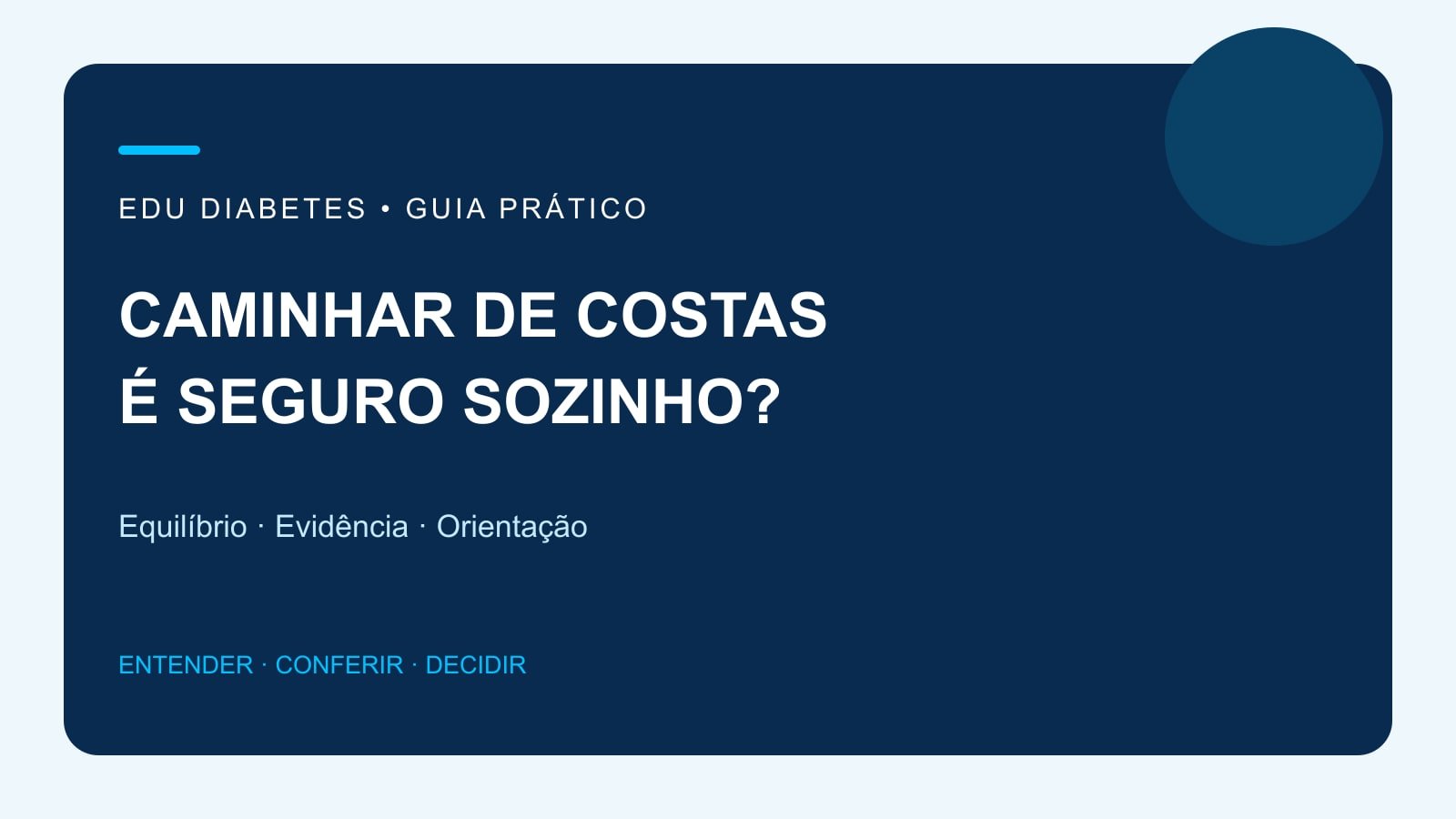 Arte editorial sobre caminhada de costas, equilíbrio e orientação para um treino seguro.